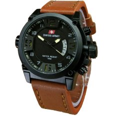 Swiss Army SA7169 - Jam Tangan Pria - Leather Strap - Coklat List Kuning