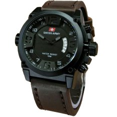 Swiss Army SA7169B Tanggal Jam Tangan Pria Strap Leather Coklat Lis Abu