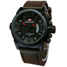 Swiss Army SA7169B Tanggal Jam Tangan Pria Strap Leather Coklat Lis Merah