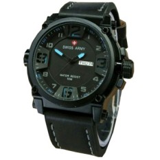Swiss Army SA7169TH Jam Tangan Pria Strap Leather Hitam Lis Biru