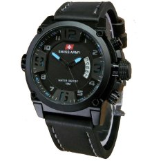 Swiss Army Tanggal SA7169 Jam Tangan Pria Strap Leather Hitam Lis Biru