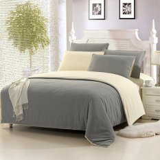 Two Tone Fitted BedSheet Set with Quilt Cover King Size - Grey- Intl