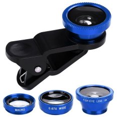 Universal 3 in1 Fisheye 180 Degrees Wide Angle Macro Camera Lens Kit Clip On for Mobile Cell Phone (Blue)- Intl