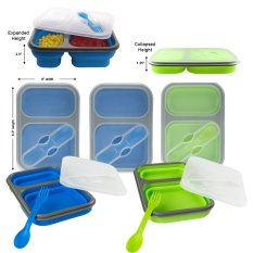 US Food Grade Standard Food Container-2 Two Double Compartment Silicone Collapsible Lunch Box with Lid Dishwasher Microwave Safe - Intl
