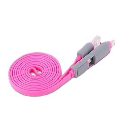 USB 2 in 1 Duo Magic Cable Lightning and Micro USB Cable for Android / iOS - Split Back Model - Magenta