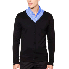 VM Sweater Cardigan Rajut Hitam Polos - Long Knitt