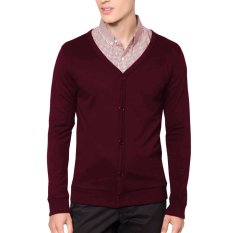 VM Sweater Cardigan Rajut Polos Maroon - Long Knitt
