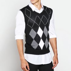 VM Sweater Rompi Rajut Fashion Motif Hitam Kombinasi - Vest Knitt Rom-08