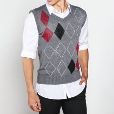 VM Sweater Rompi Rajut Fashion Motif Kombinasi Abu - Knitt Vest ROM-05