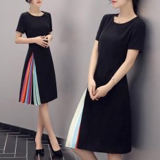 Woman European Black leg summer Korean Knee-Length slim retro short sleeved dress Ladies Pleated dress (Intl)