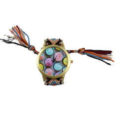 Women Ice cream Pattern Weaved Rope Band Bracelet Quartz Dial Watch Black+Brown (Intl)