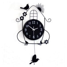 Wrought Iron Metal Bird Mute Quartz Wall Clock Black 36*70 cm (Intl)