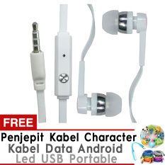 Yarden Premium Headset Mega Bass Handsfree - Putih+ GratisLed USB Portable + Penjepit Kabel + Android Cable Data