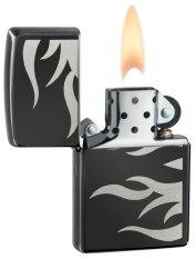 Zippo 24951 Flame Ebony Black High Polish Chrome Original USA