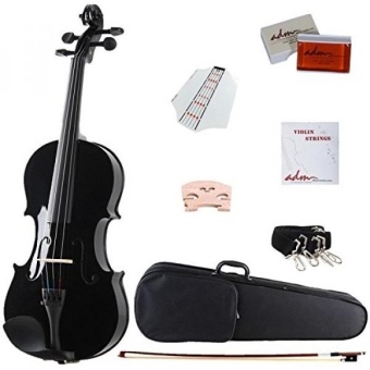 Gambar ADM Acoustic Violin 4 4 Full Size Handcrafted Solid Wood Student Starter Kits, Black   intl