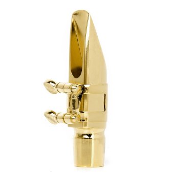 Gambar Alto Sax Saxophone Mouthpiece #7 Metal With Cap And Ligature GoldenPlated