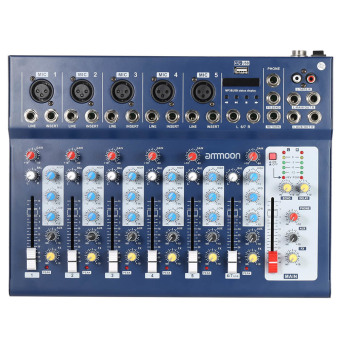 Gambar ammoon F7 USB 7 Channel Digtal Mic Line Audio Sound Mixer MixingConsole with USB Input 48V Phantom Power 3 Bands Equalizer forRecording DJ Stage Karaoke Music Appreciation