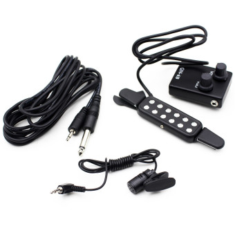 Gambar BolehDeals 12 Silver lubang hitam logam penguat pick up dengan 3 mmikrofon kabel Set (International)