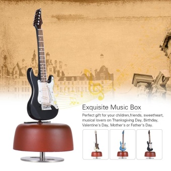 Gambar Classical Wind Up Black Electric Guitar Music Box Rotating Musical Base Instrument Miniature Artware with Case for Birthday Valentine Mother s Day Father s Day Gift   intl