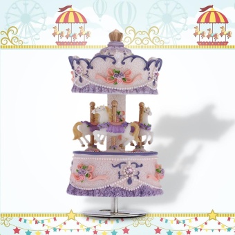 Gambar Laxury Windup 3 horse Carousel Music Box Artware Gift Melody Castle in the Sky Purple   intl