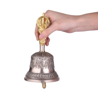 Gambar Premium Handcrafted Tibetan Meditation Singing Bell with Dorje Vajra Temple Brass Buddhism Buddhist Practice Instrument   intl