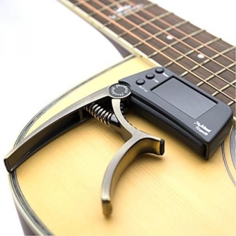 Gambar Professional Guitar Tuner,Partysky Chromatic Clip on Tuner for Guitar With Rotational Double Color LCD Display Single handed Pretty Accurate Tuner A4 Pitch Calibration 430Hz to 450Hz Bronze