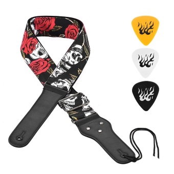 Gambar Soft Adjustable Guitar Shoulder Strap Denim Belt PU Synthetic Leather Ends with Small Pocket 3pcs Guitar Picks for Acoustic Folk Classic Electric Guitars Bass   intl