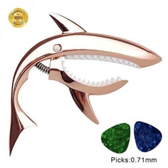 Gambar Youniker Guitar Capo Acoustic 6 String,Quick Change Zinc Alloy Shark Capo for Acoustic and Electric Guitar, Single Handed Acoustic Guitar Capo with 2 Free Guitar Picks (Rose gold)