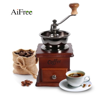 Gambar AiFree Retro design Mini Conical Burr Wooden Coffee Mill Manual Hand Grinder Wood Stand Bowl Antique Hand Coffee Bean Grinder   intl
