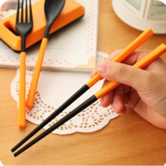 Beautylover Alat Makan Korean Style Sumpit Sendok Garpu Multifungsi1 Set - Orange