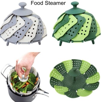 Gambar leegoal Steamer Basket Folding Non Scratch For Steaming Vegetable Silicone Feet, Green And Dark Green   intl