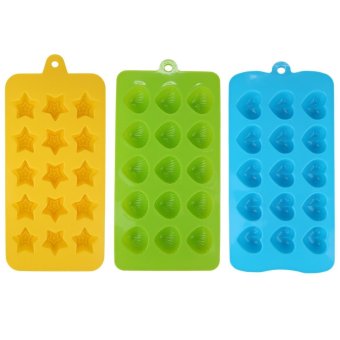 Gambar rooroom 3pcs Chocolate And Candy Molds Silicone Mold Ice CubeTrays, Hearts, Stars Shells Shapes Molds For Making HomemadeChocolate, Candy, Gummy, Jelly, Green+Blue+Yellow   intl