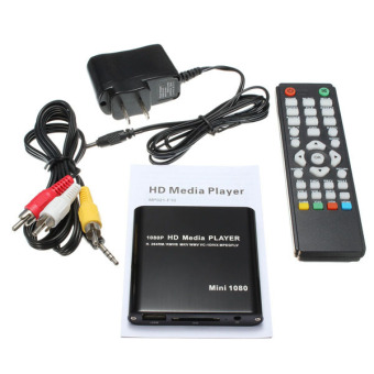 Gambar 1080P Mini HDD pemutar media MKV H, 264 RMVB HD penuh dengan menyediakan Card Reader USB SD Hitam