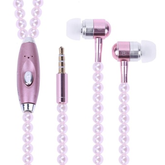 Gambar 1.2m 3.9ft Fashion Pearl Necklace Earphone Stereo HiFi Headset(Rose Gold)   intl