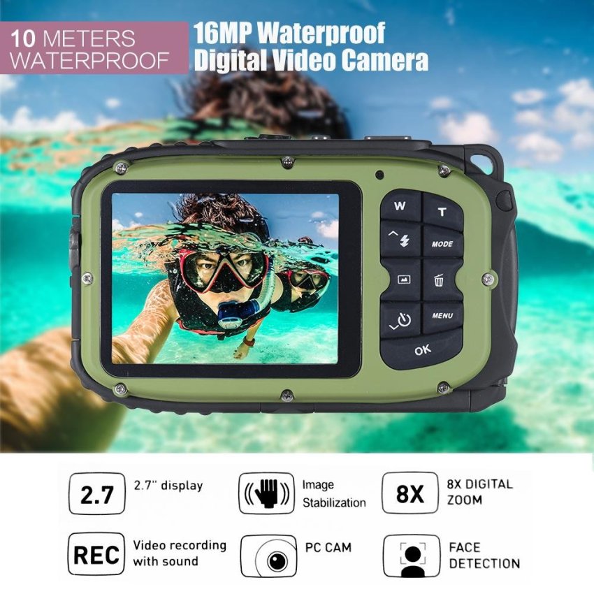 16MP 2.7" LCD Waterproof Digital Video Camera Mini Camcorder DV Underwater Max 10M Diving 8X Digital Zooming Face Detection Outdoorfree - intl  
