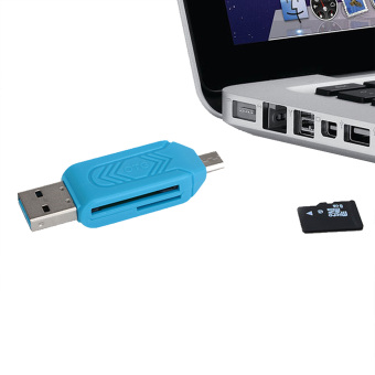 2-in-1 OTG Mikro SD Flash memori disebut TF Card Reader Micro USB 2.0 OTG untuk adaptor Android handphone tablet PC Komputer Biru