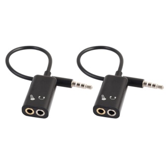 Gambar 2pcs Stereo 3.5mm Splitter Audio Male to Earphone Headset+Microphone Adapter(Black)   intl