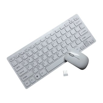 Gambar 3 buah Mini 2. 4G DPI Keyboard nirkabel dan Mouse optik Combo untukDesktop putih