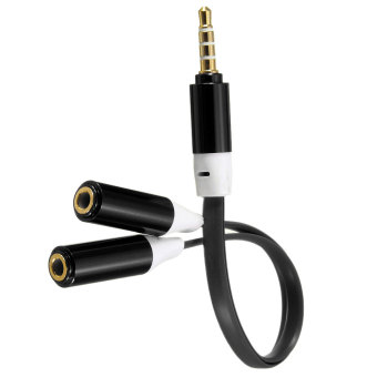 Gambar 3.5 mm Male untuk 2 jack headphone y perempuan ganda pembelah Adaptor Audio Mp3 kabel (Hitam)