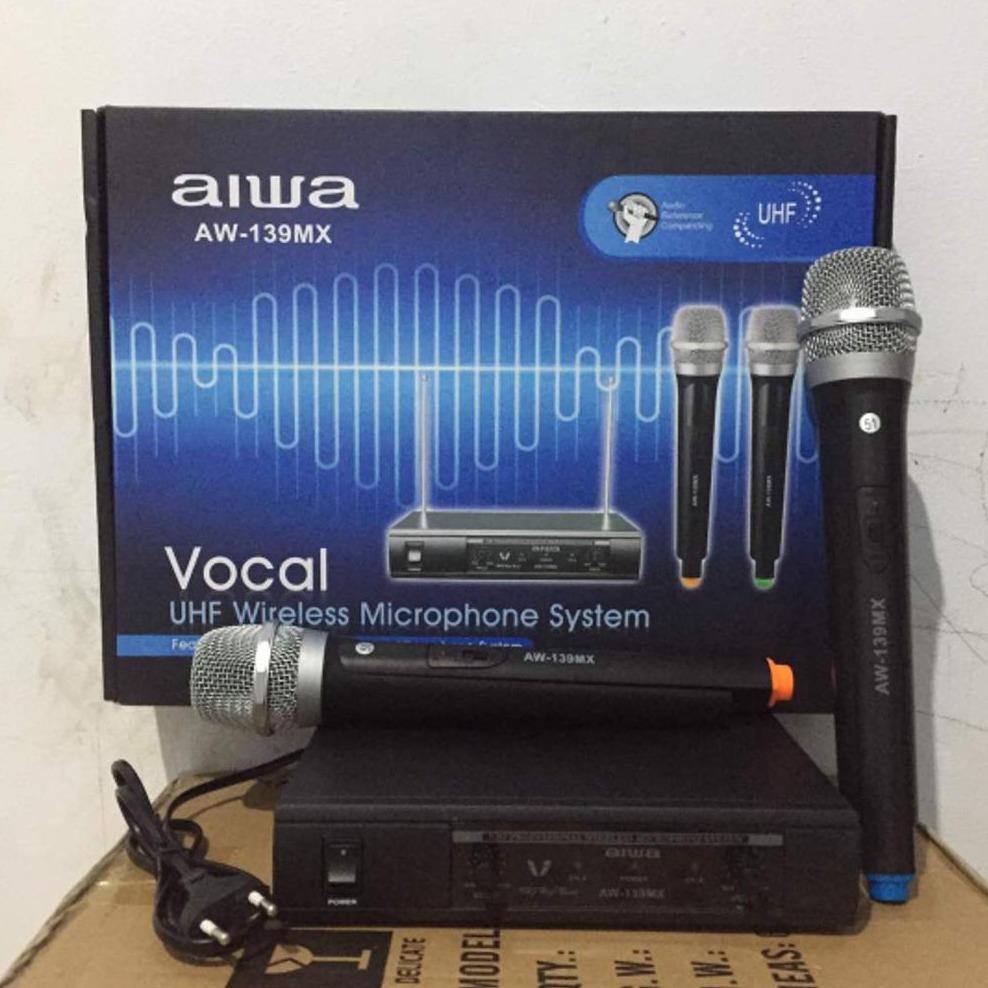 Aiwa AW -139 Microphone Double Wireless UHF - Hitam   new