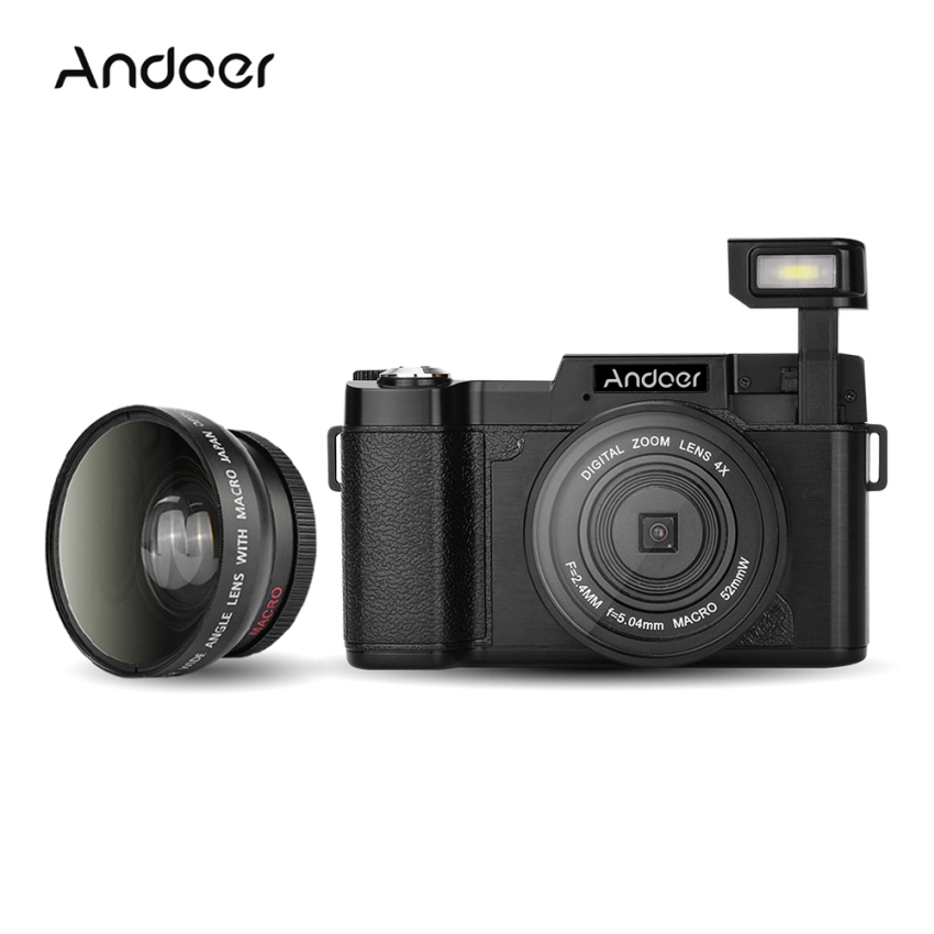 image: Andoer CDR2 1080 P 15fps HD Penuh 24 Megapiksel Kamera Digital 3.0 Inci Layar LCD Diputar Anti Goncangan 4 X Zoom Digital Imbo Ditarik Senter Video DV Cam Perekam Kamera With Lensa Wide-angle And Filter UV-Internasional