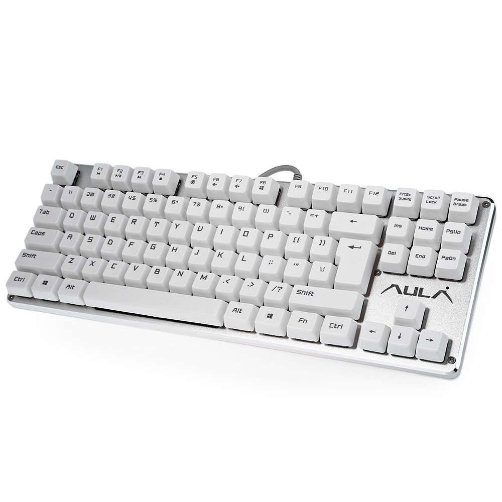 AULA F2012 Keyboard Kabel Mekanik Profesional Sumbu Biru (Silver)