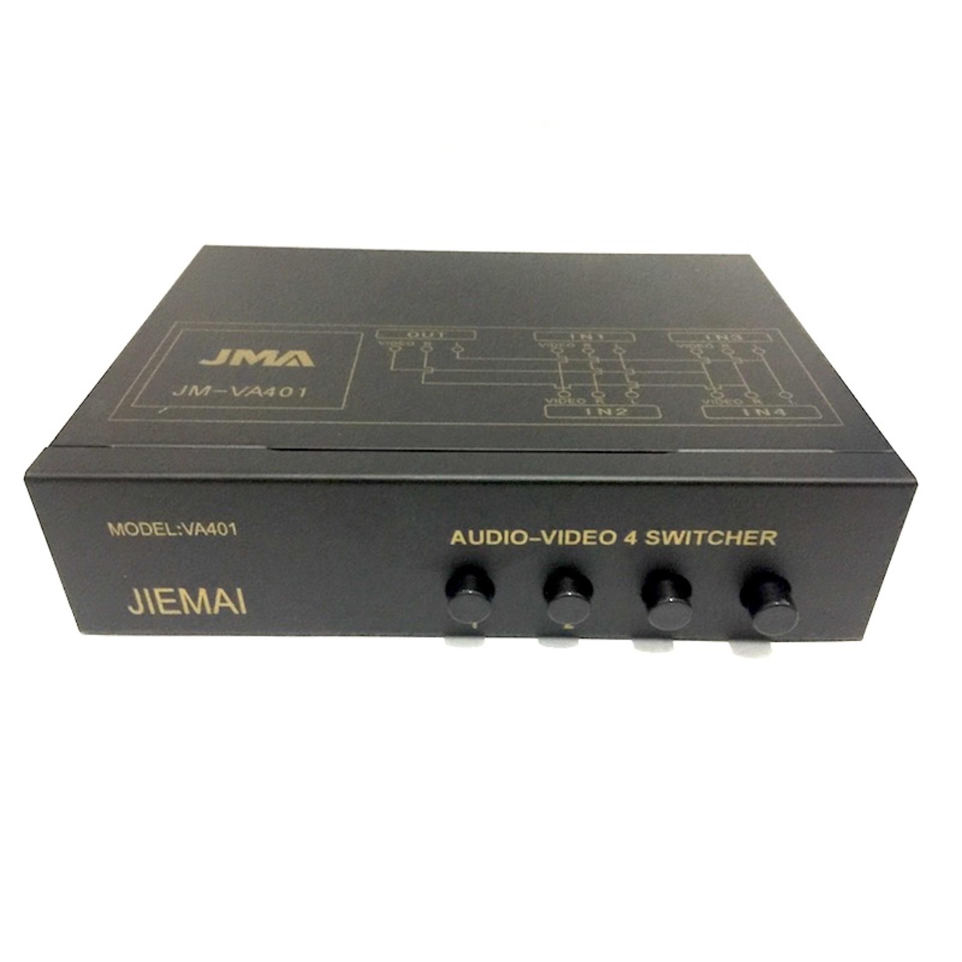 AV Selector Box 4 Way In 1 Audio Video Splitter Adaptor - Hitam