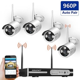 Gambar [Better Than 720P]Wireless Security Camera System,SMONET 4CH 1080PHD Video Security System,4pcs 960P Wireless Weatherproof IPCameras,Plug and Play,Super Night Vision,Easy Remote View,No HardDrive   intl