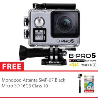 BRICA B-PRO 5 Alpha Edition Version 2S - AE 2S 4K WIFI Action Camera - SILVER + Tongsis + Memory 16GB Class 10  