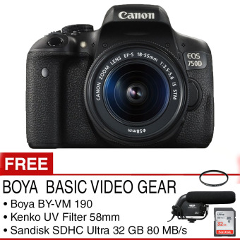 Canon EOS 750D Kit 18-55mm - Hitam + BOYA Basic Video Gear  