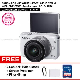 CANON EOS M10 WHITE + EF-M15-45 IS STM Kit Wifi 18MP CMOS Touchscreen Lcd Full Hd (Datascrip) + Sandisk 16gb + Screen Protector + Filter 49mm  