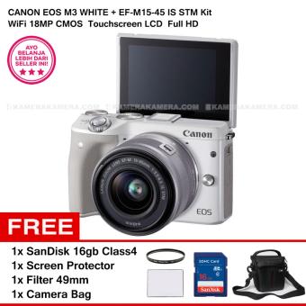 CANON EOS M3 + EF-M15-45 IS STM KIT (WHITE) 24.2MP WiFi Touchscreen LCD + SanDisk 16gb + Screen Protector + Filter 49mm + Camera Bag  