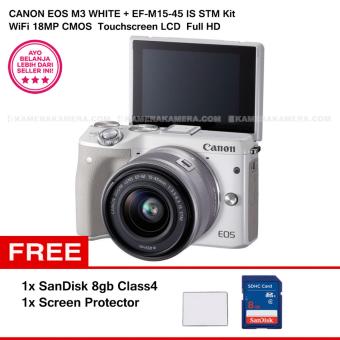 CANON EOS M3 + EF-M15-45 IS STM KIT (WHITE) 24.2MP WiFi Touchscreen LCD + SanDisk 8gb + Screen Protector  