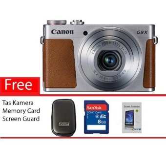 Canon Powershot G9 X - 20.2MP - Silver Free Memory Card, Screen Guard dan Tas Camera  